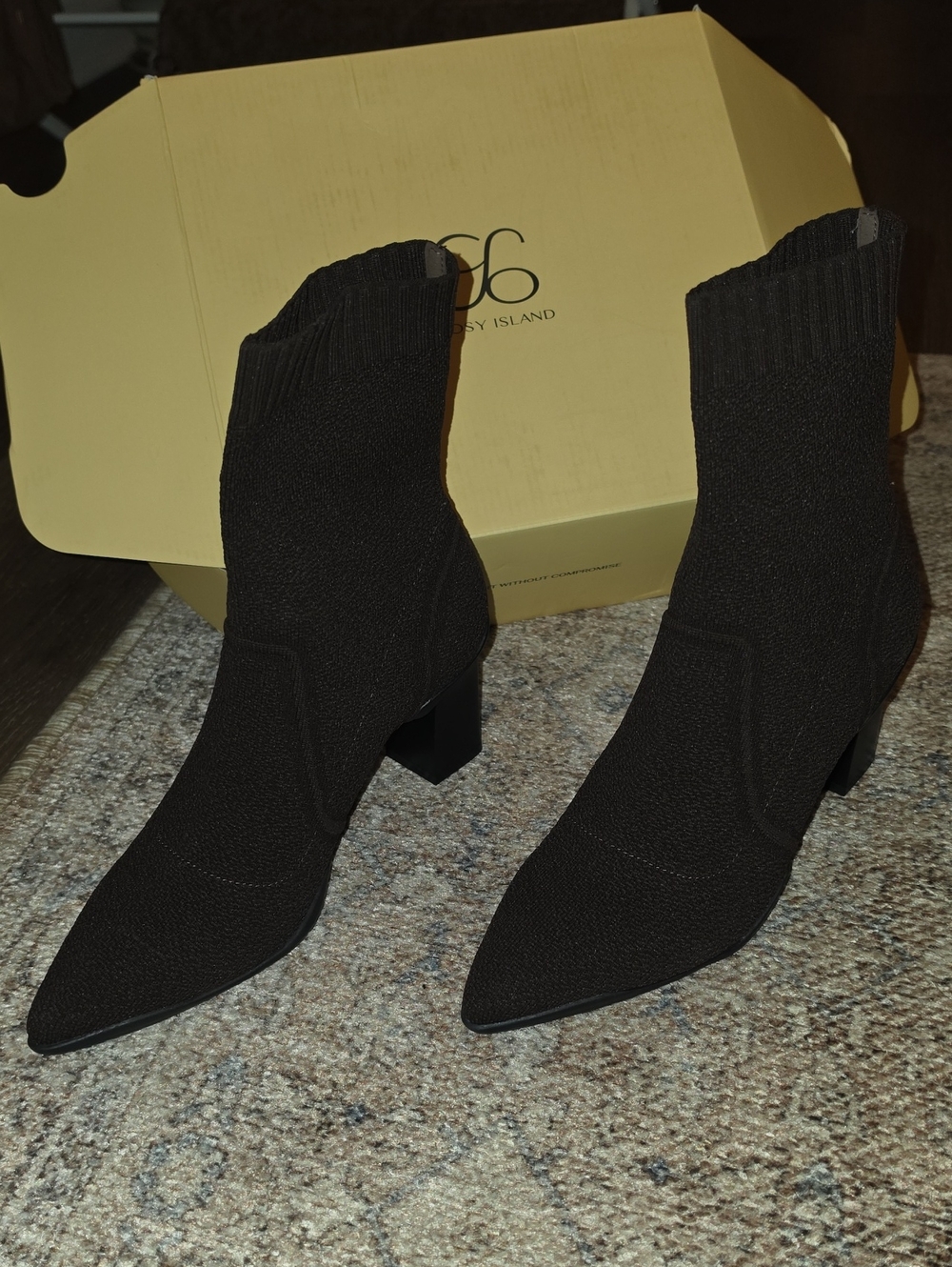 Cosy Island BelleVoyage Block Pointed Toe Sock Ankle Boot